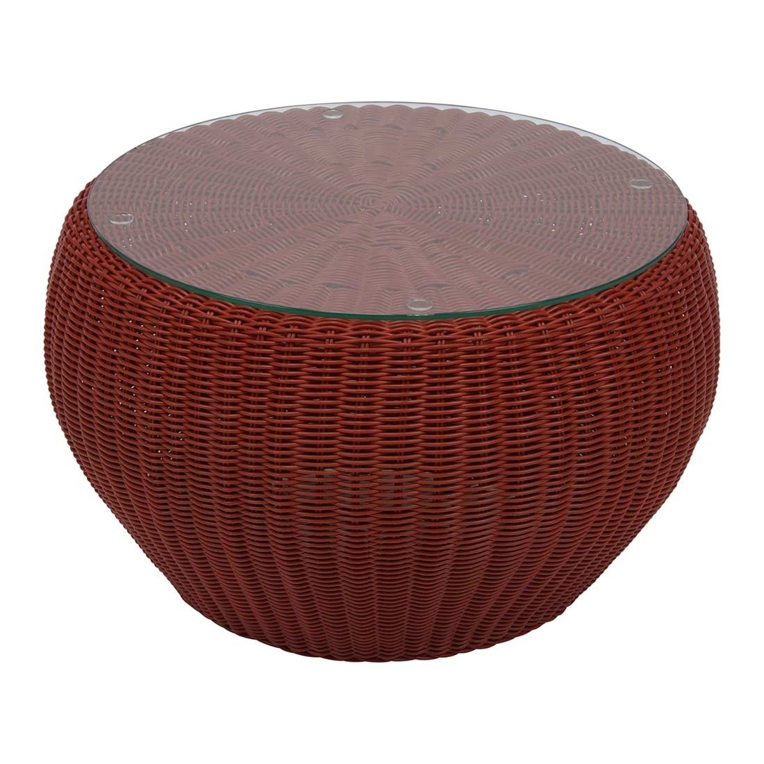 Stern Beistelltisch/Hocker Anny Ø 50 cm Geflecht rot mit Glasplatte u. Kissen 100% Polyacryl cherry