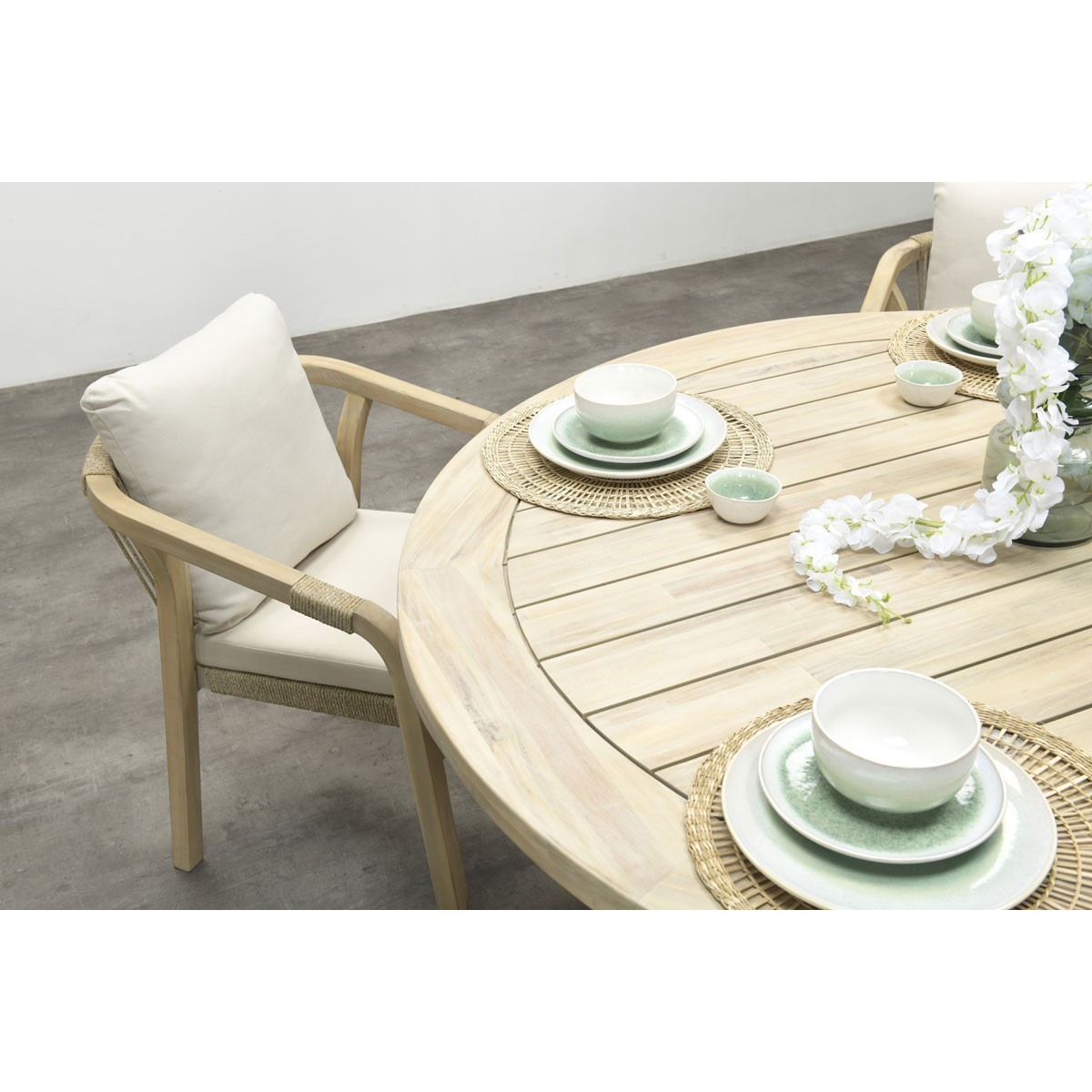 GARDEN Impressions Tigre Esstisch Ø150 cm acacia white wash/Beine 8x8