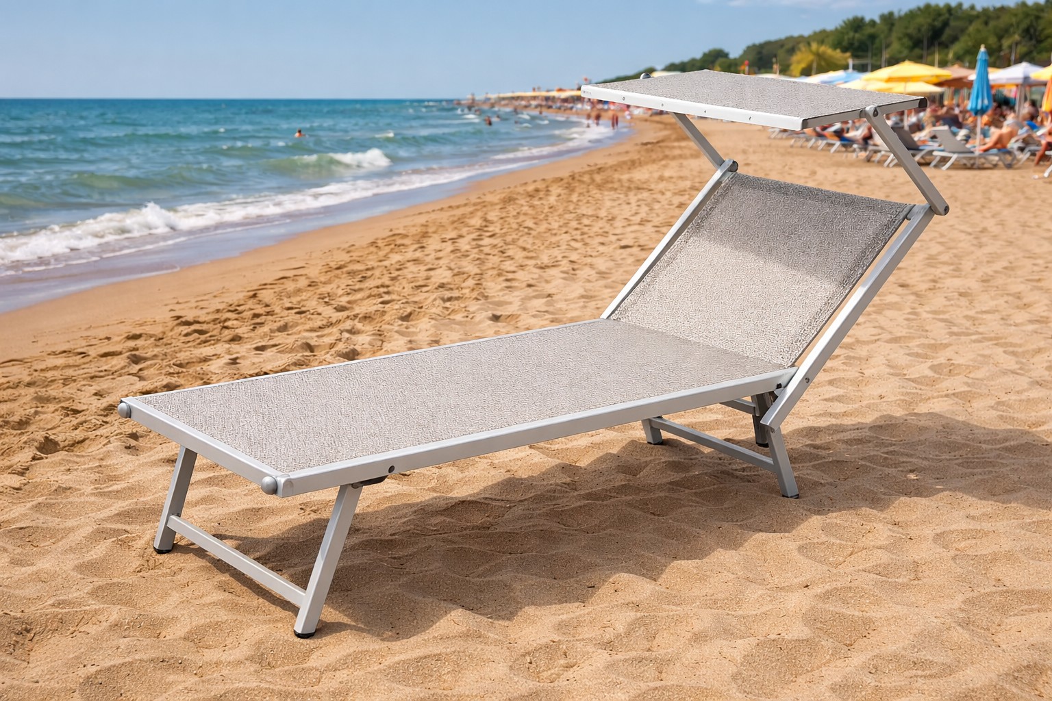 Ramberti Strandliege Bibione Silber/Beige meliert mit Sonnendach