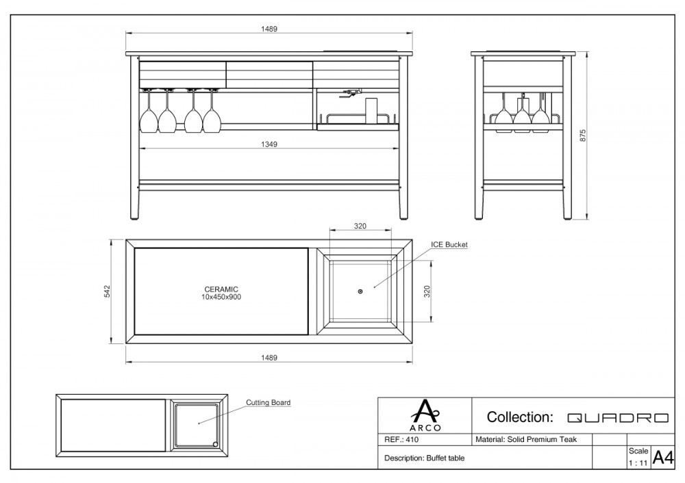 ARCO Quadro Multifunktioneller Servierwagen Teakholz/Edelstahl