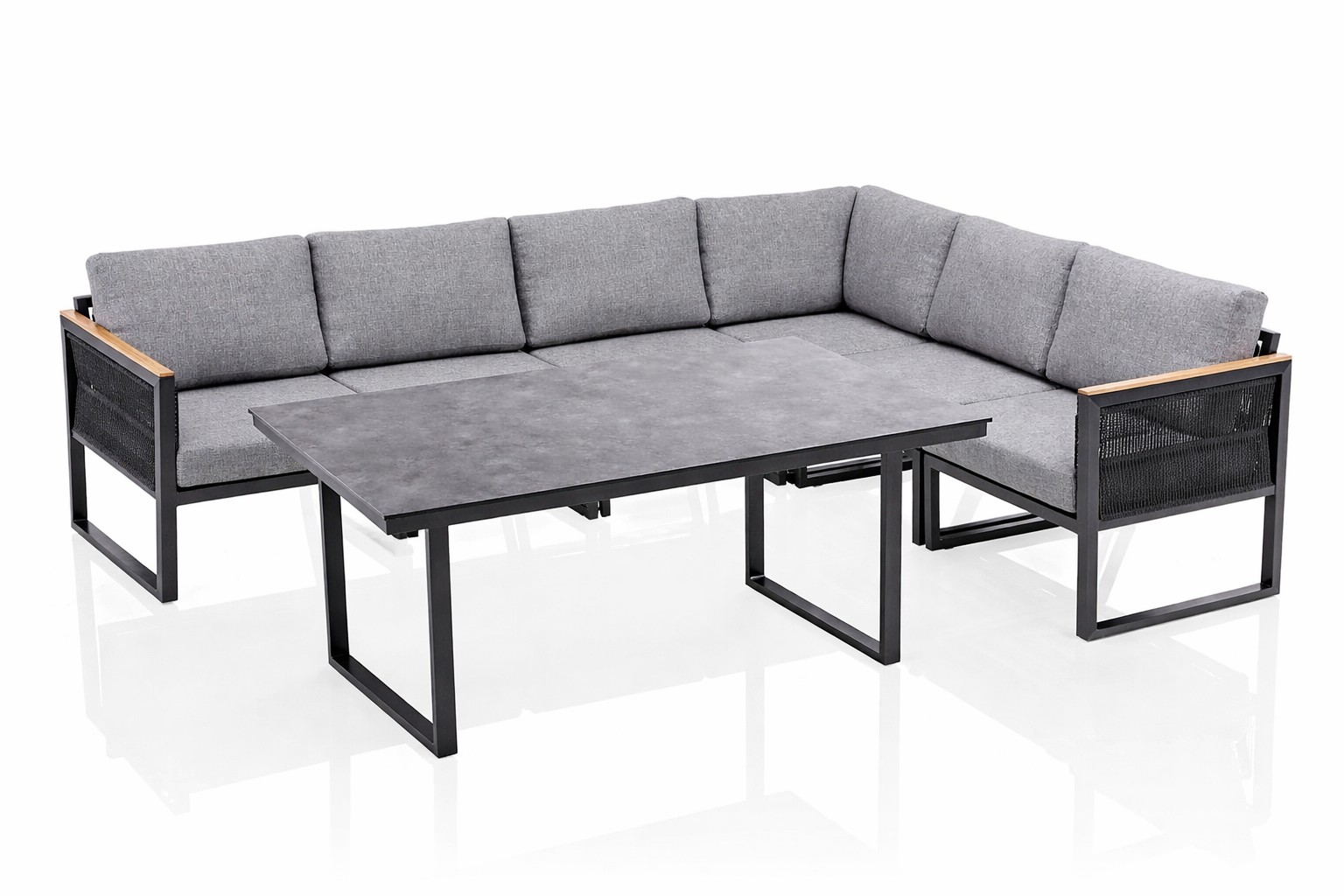 KETTLER OCEAN SKID MODULAR Set anthrazit /Teak/ Rope mit Keramik Tischplatte