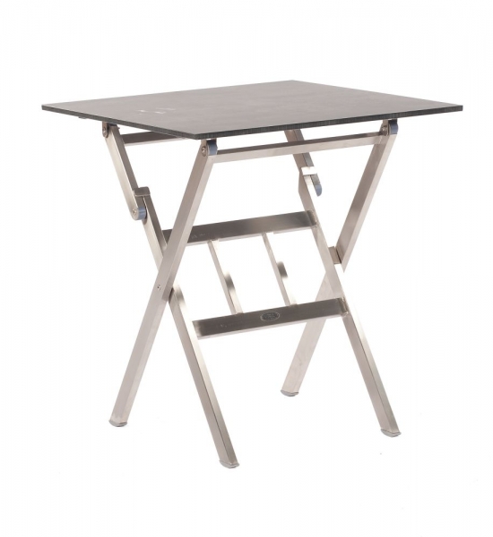 Klapptisch "Base" Edelstahl Scherengestell mit Tischplattenrahmen, Tischplatte Compact HPL "Beton hell" ca. 68x68 cm von SonnenPartner
