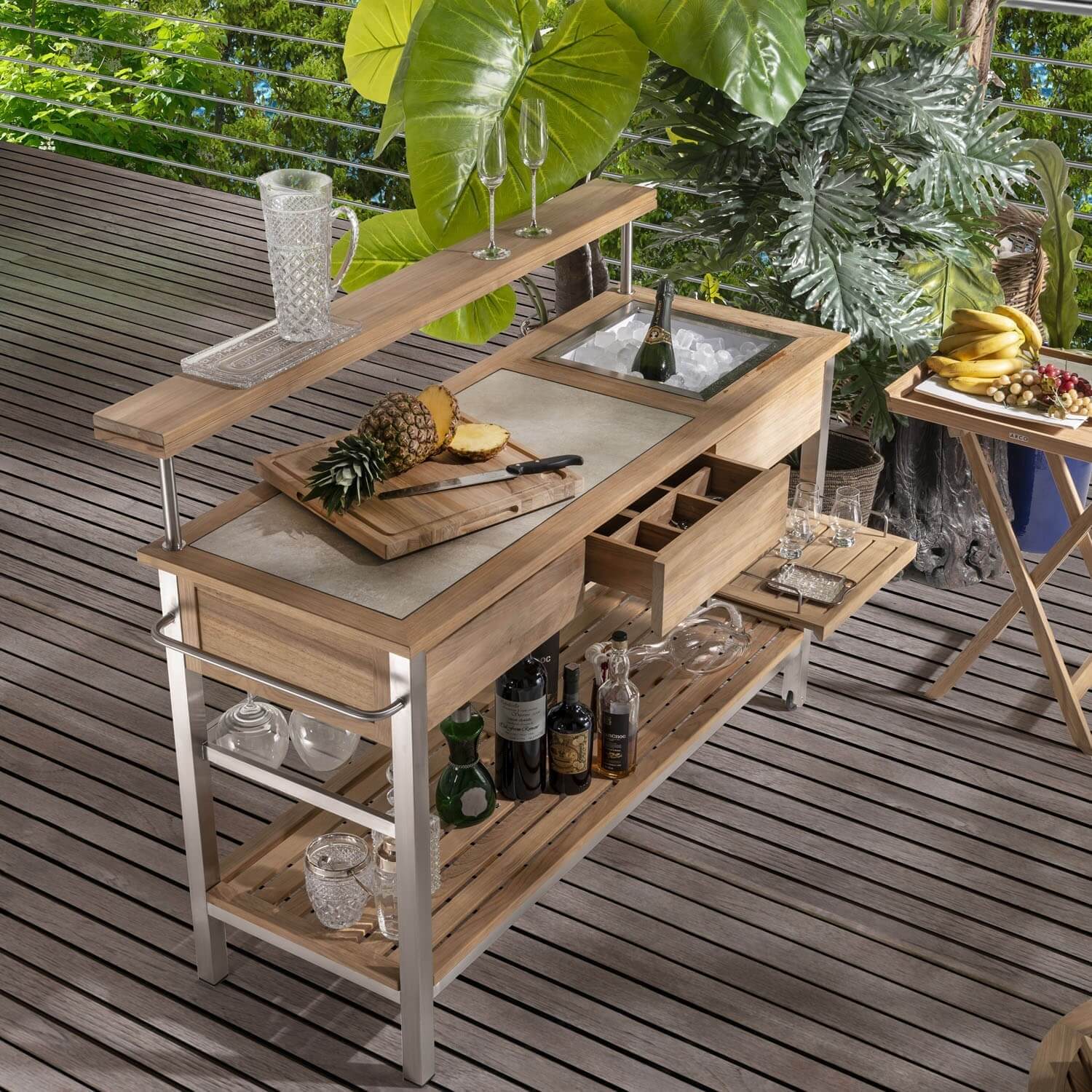 ARCO Quadro Multifunktioneller Servierwagen Teakholz/Edelstahl